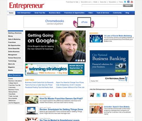 Entrepreneur.com after redesign